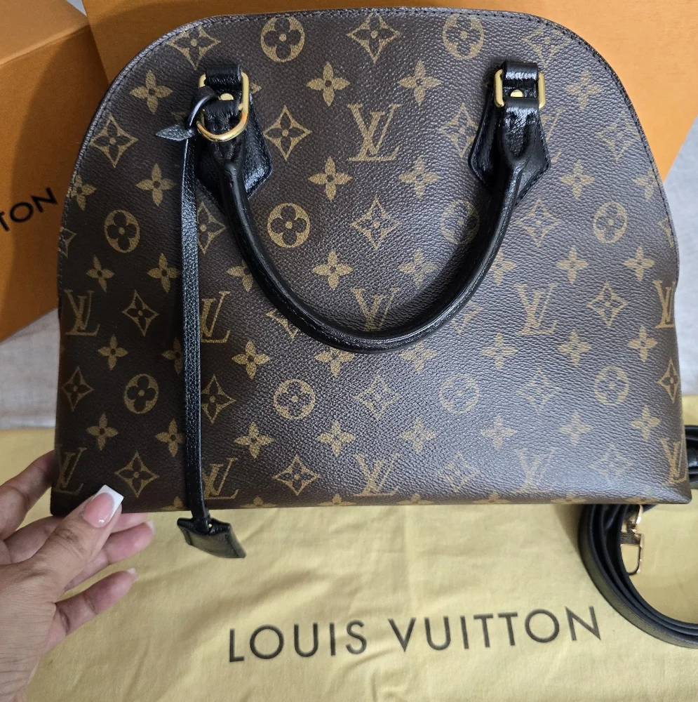 Louis Vuitton Brown Monogram Alma PM Satchel with Black Handles